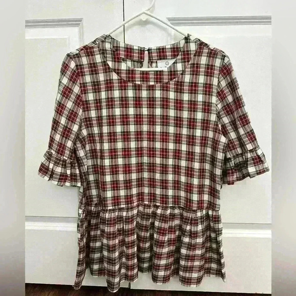 LaRoque Tops - LaRoque Betty B Holly Jolly Plaid Peplum Blouse